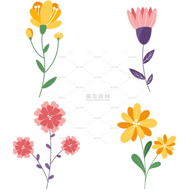 手绘几何花卉插画元素