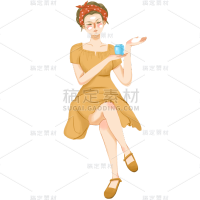 手绘-护肤女人美妆人物插画贴纸10