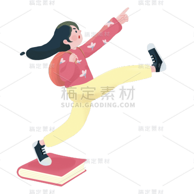 长发女孩开学季手绘元素贴纸