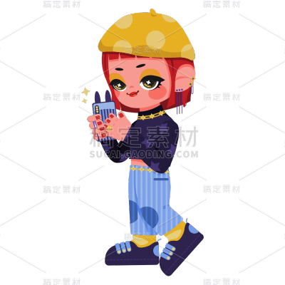 卡通-Q版潮酷女生人物插画8