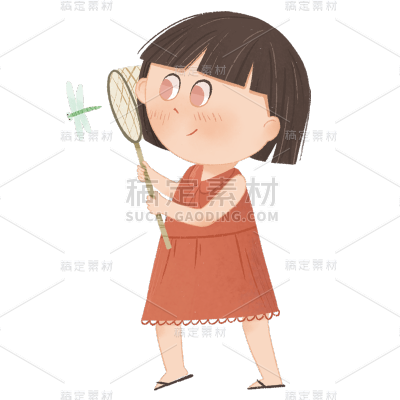 手绘-卡通风儿童人物插画-蜻蜓