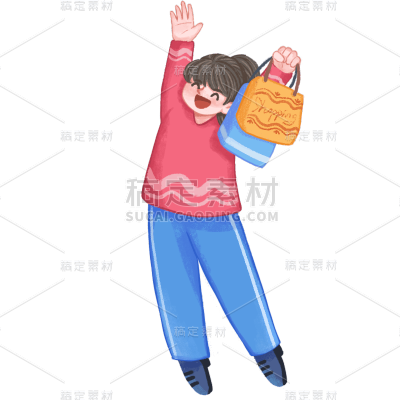 手绘-卡通风购物人物插画贴纸8