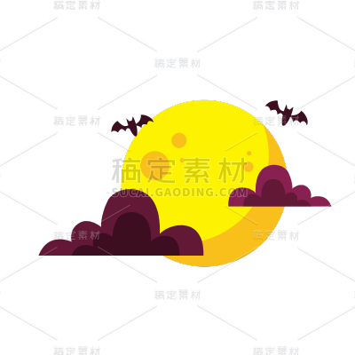 手绘-卡通万圣节装饰贴纸-月亮