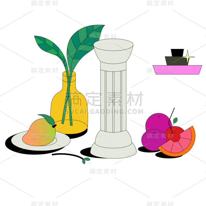 矢量-撞色水果拼盘美食贴纸-SVG28