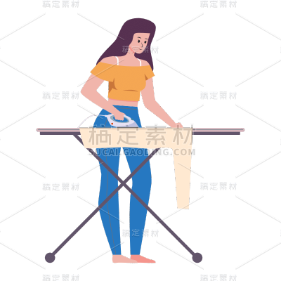 扁平-家居人物插画贴纸-SVG-熨衣服
