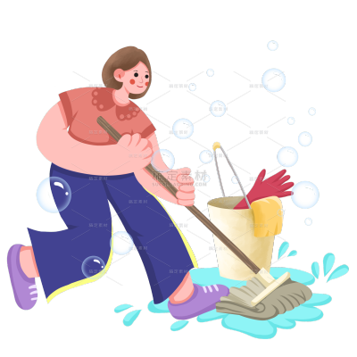 扁平-人物清洁场景插画贴纸4