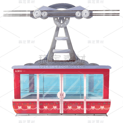 手绘-旅游缆车交通工具贴纸8