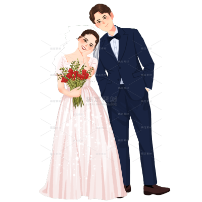 中式喜庆手绘婚礼新人贴纸B