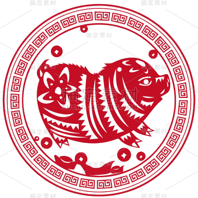 十二生肖剪纸贴纸-SVG-猪