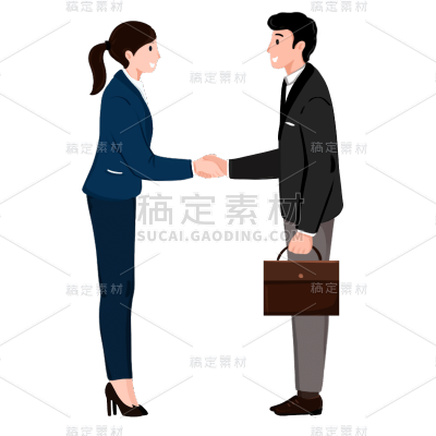 手绘合作愉快商务握手人物元素