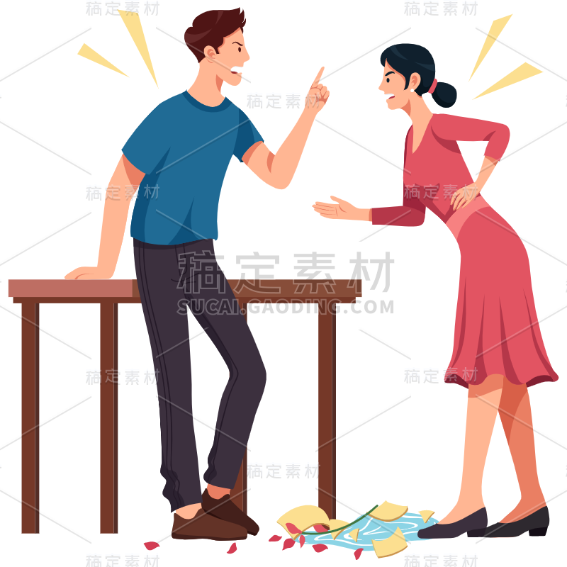 扁平-离婚吵架人物场景插画-SVG7