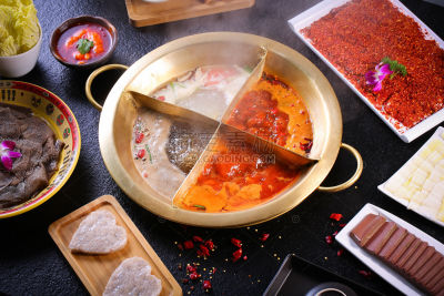 美食系列实景火锅食材鸳鸯锅麻辣辣锅