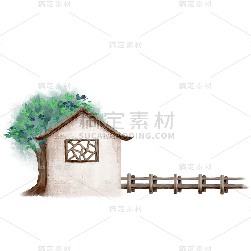 水墨-徽派建筑常规贴纸-屋子