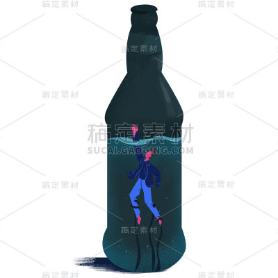 手绘-抑郁症氛围贴纸-溺水