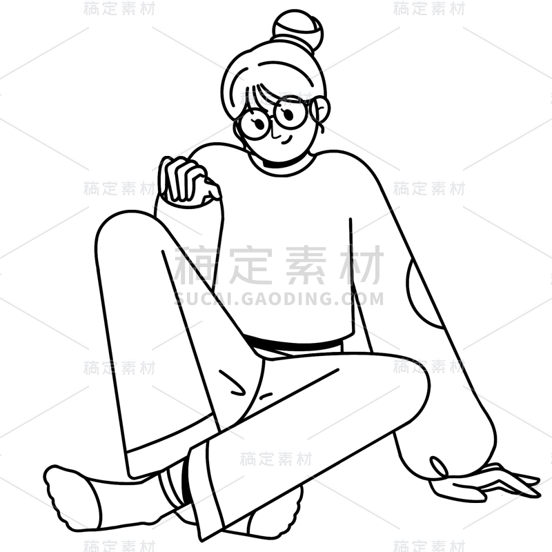 手绘-线条简笔画元素-女人1