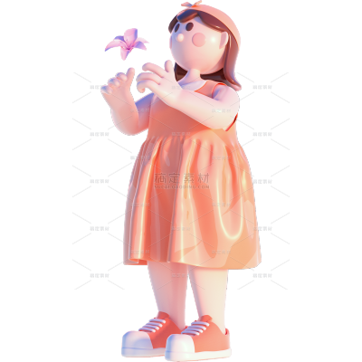 3D卡通女孩插画元素