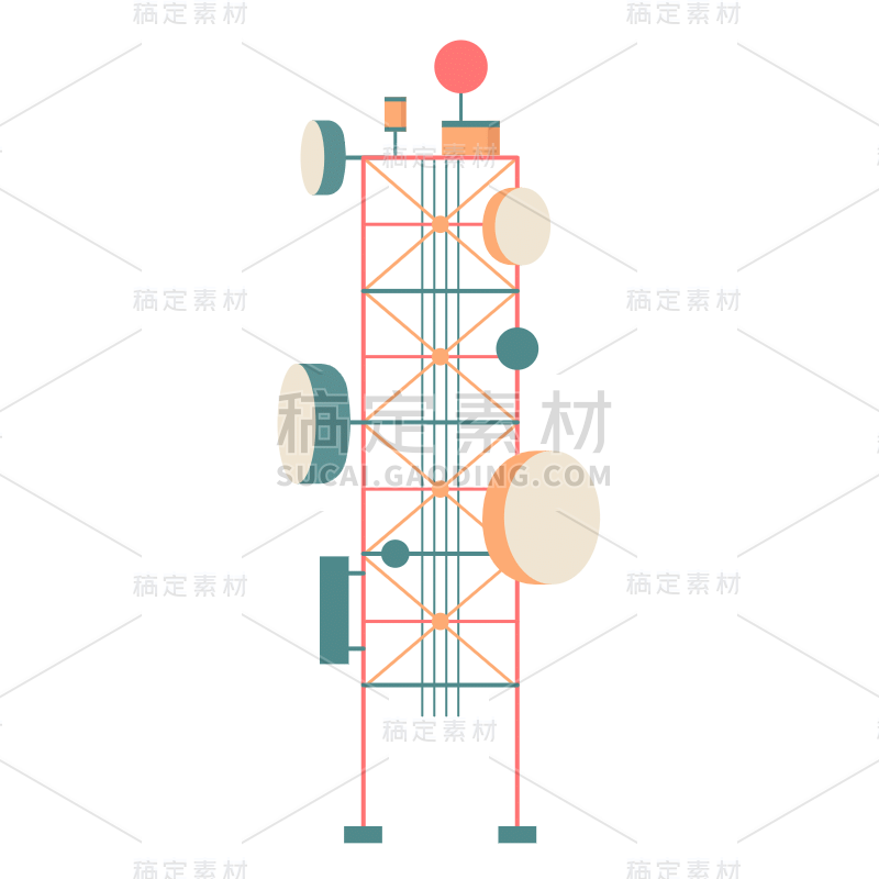 扁平风5G信号塔科技元素贴纸5
