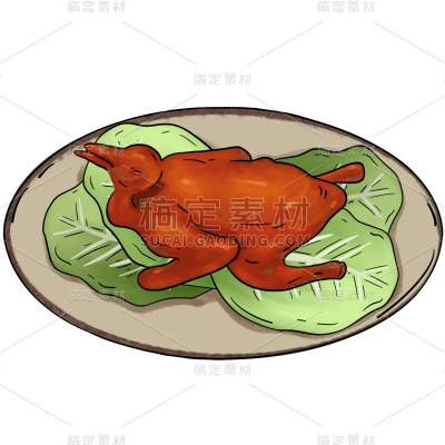 手绘-复古香港美食元素-烤鸭