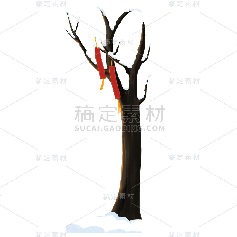 手绘冬季雪天树枝平安符贴纸