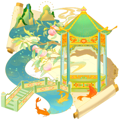 中国风-国潮园林画卷建筑元素3