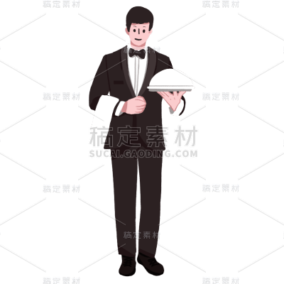 手绘-行业人物形象插画-服务生
