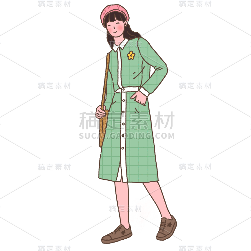 手绘人物插画贴纸-女孩