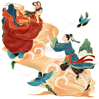 金边中国风七夕节元素贴纸11