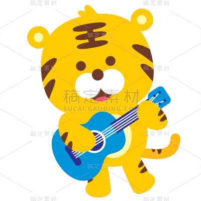 扁平-矢量可爱拟人动物贴纸-老虎