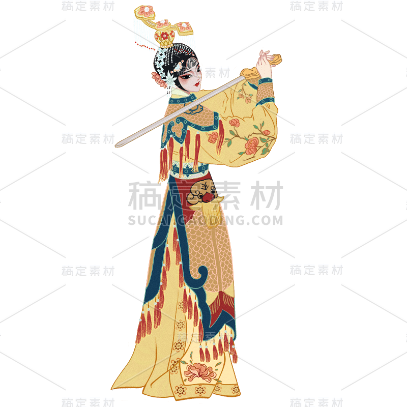 手绘-京剧人物插画贴纸-旦角5