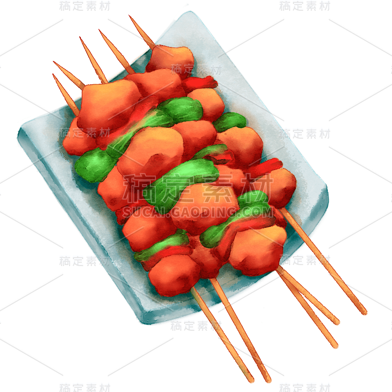 手绘烤串中秋各地食物元素