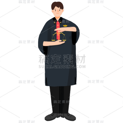 手绘-职业形象人物插画-法官