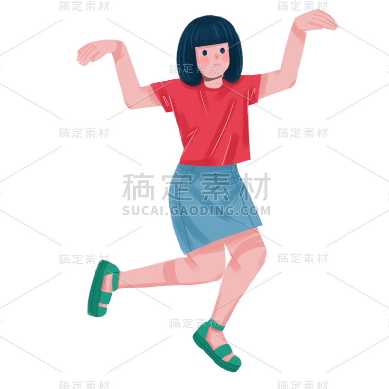 手绘-木偶人物插画贴纸-女人2