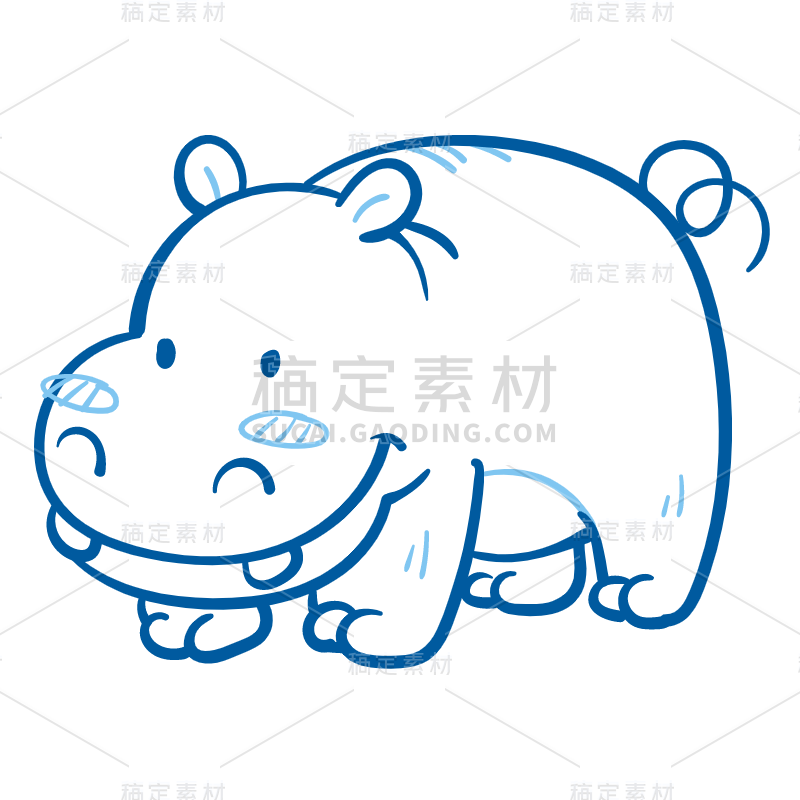 手绘-动物简笔画贴纸SVG-河马