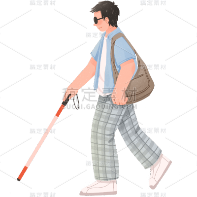 手绘-盲人人物插画贴纸10