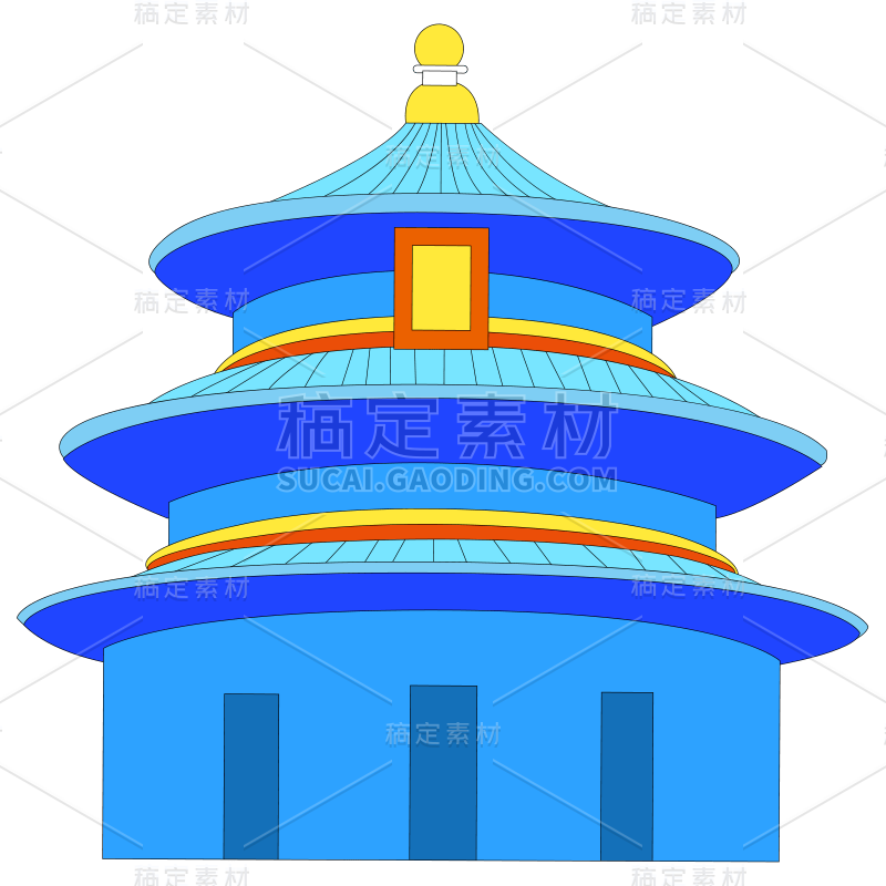 扁平-中式建筑-蓝色塔楼天坛贴纸