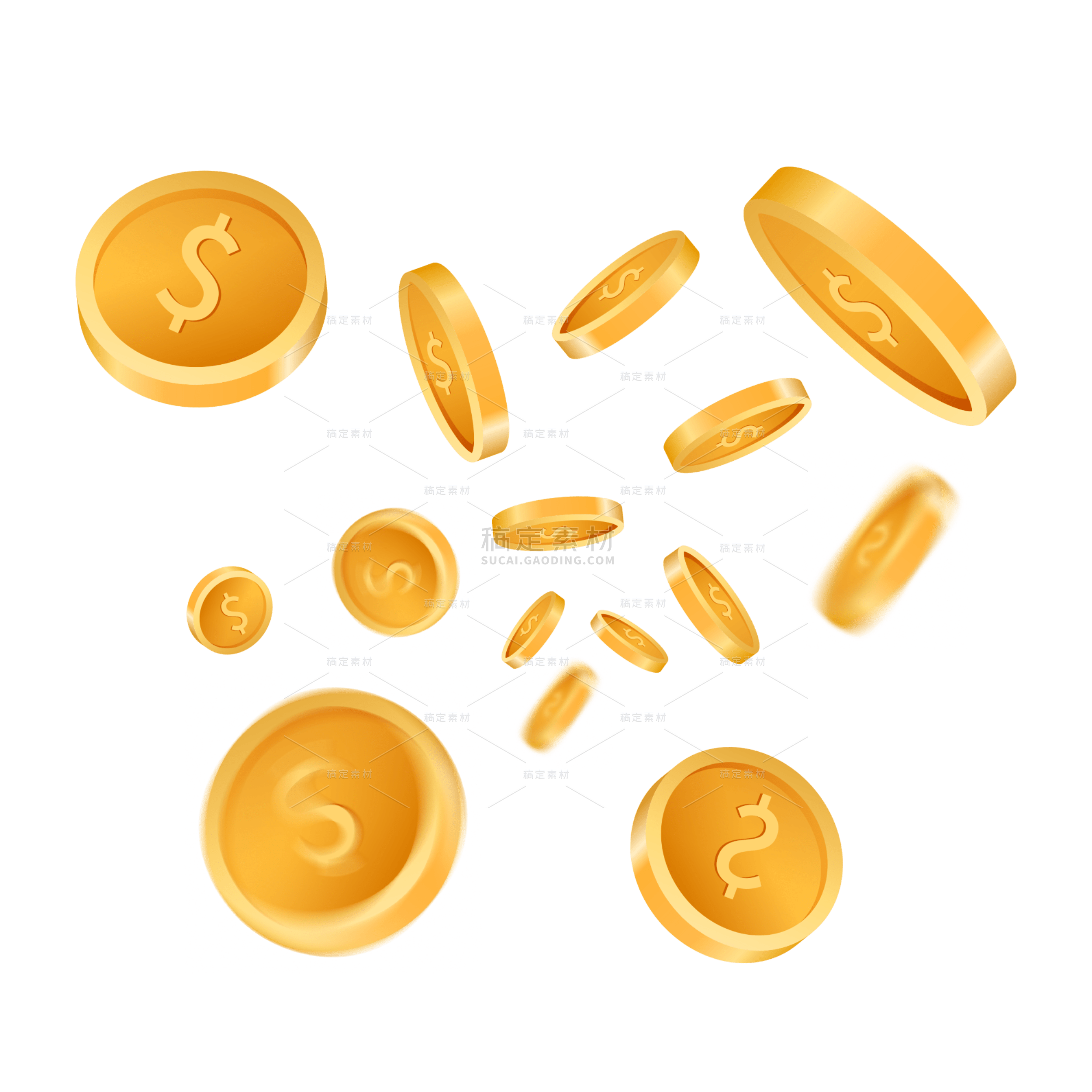 2.5D散落漂浮卡通金币钱币元素