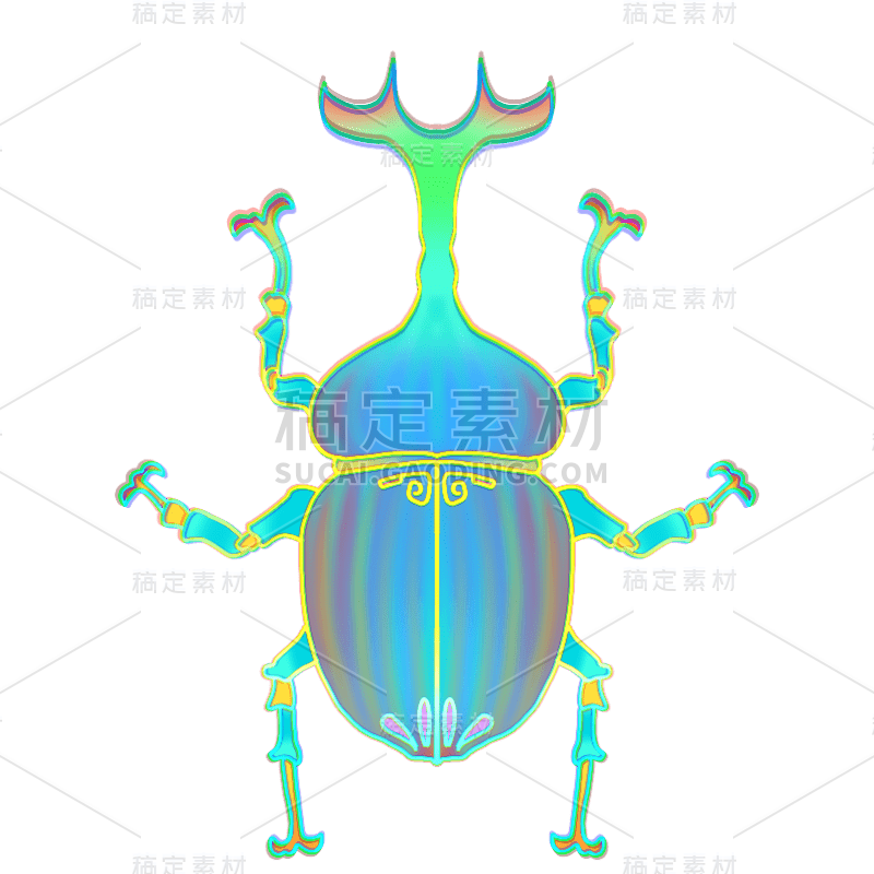 国潮风-昆虫元素贴纸-大角牛