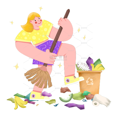 扁平-人物清洁场景插画贴纸1