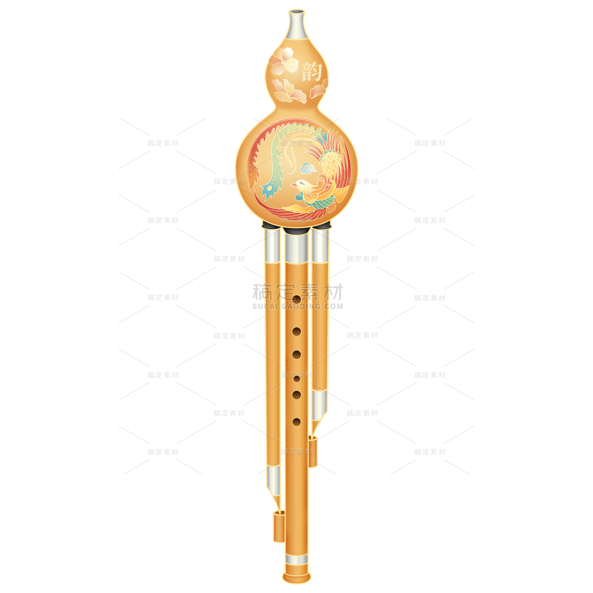 中国风-传统乐器元素贴纸-葫芦丝