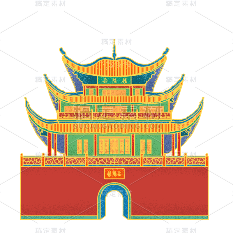 中国风-金边国潮建筑插画3