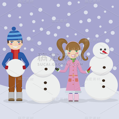 孩子做雪人。