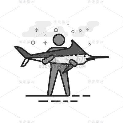 平坦的灰度图标-人持有鱼
