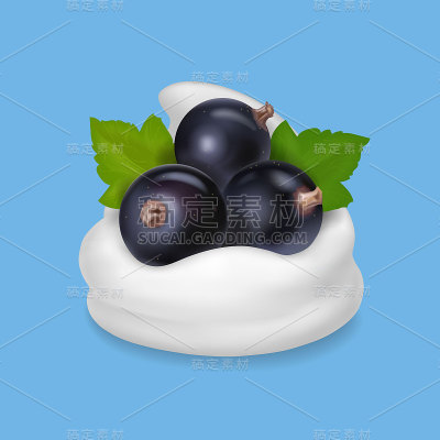 黑加仑在酸奶或冰淇淋三维矢量插图