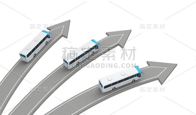 三辆公共汽车开往不同的方向