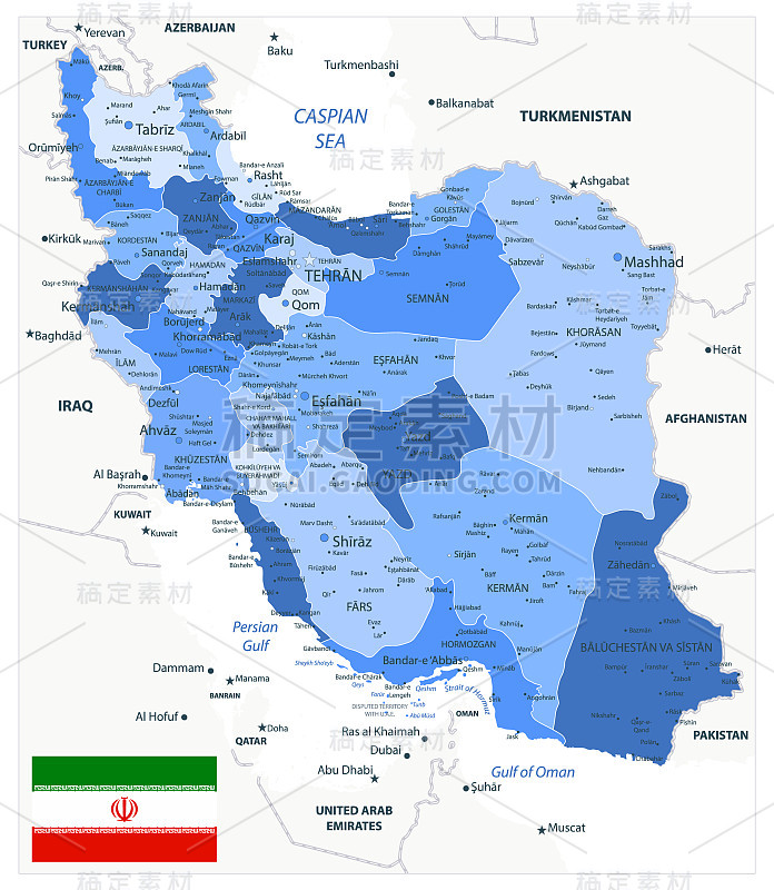 伊朗蓝色政治地图