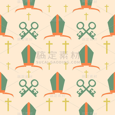 主教法冠和十字架。无缝的背景