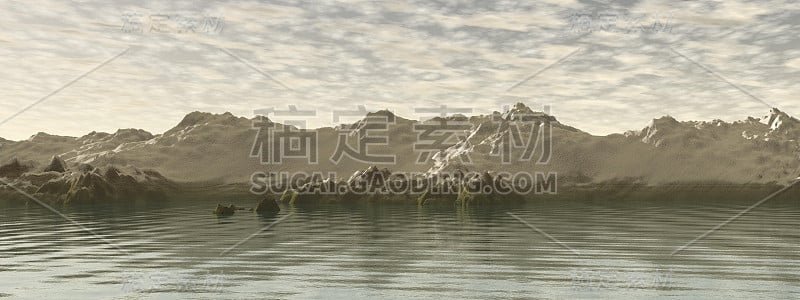 壮丽的山景- 3d渲染