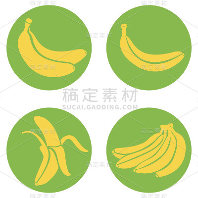 圆形绿色香蕉图标向量集。