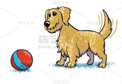 小狗等着和他玩球