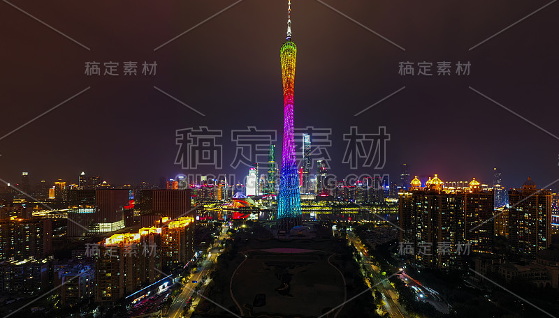 航拍中国广州CBD夜景